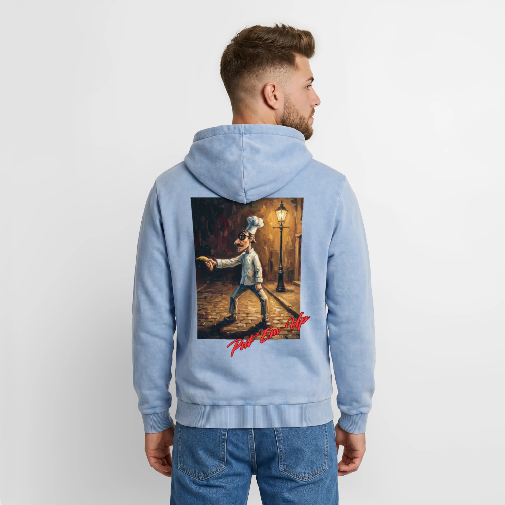 Put 'Em Up Premium Acid Washed Hoodie - acid washed blue