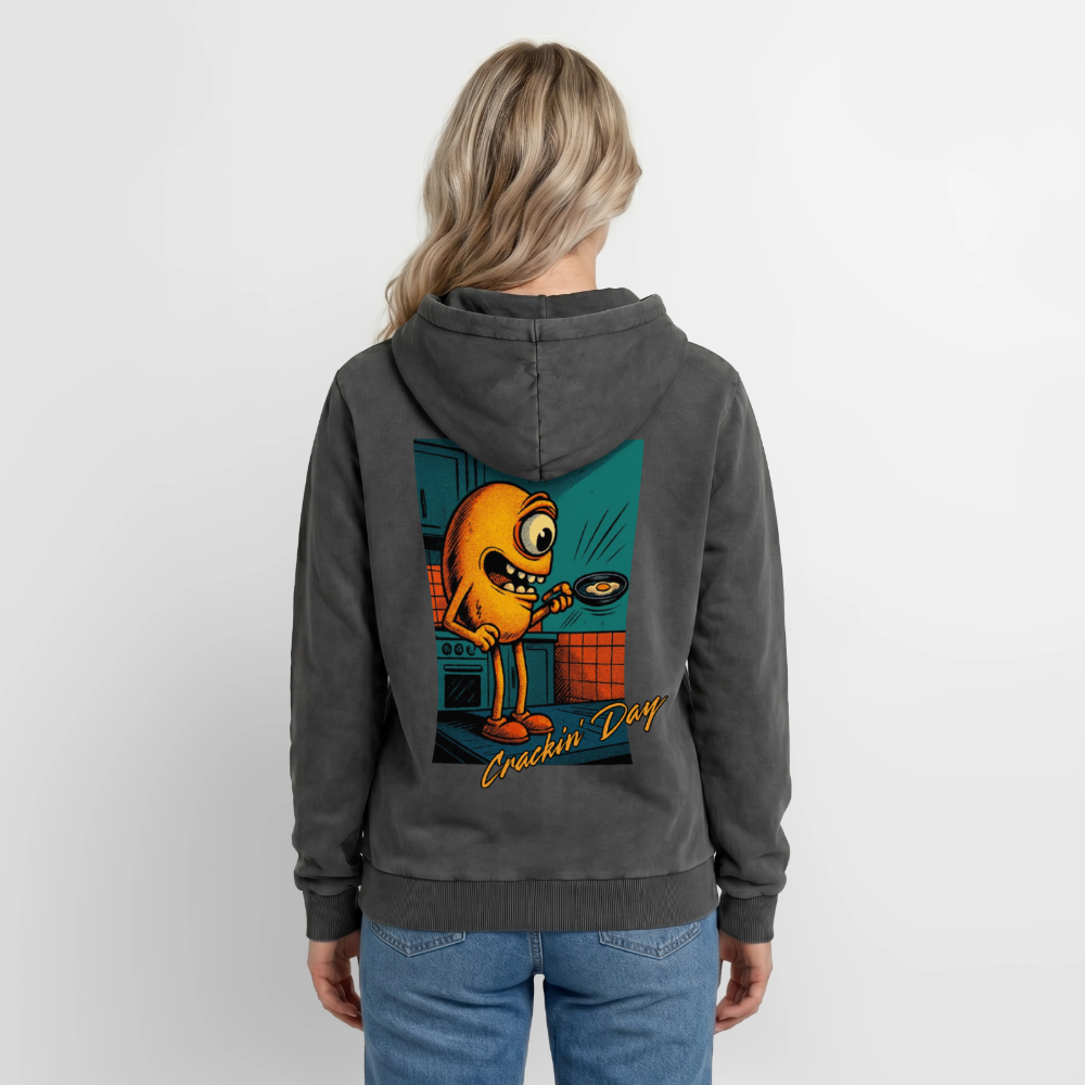 Crackin' Day Premium Acid Washed Hoodie - acid washed black