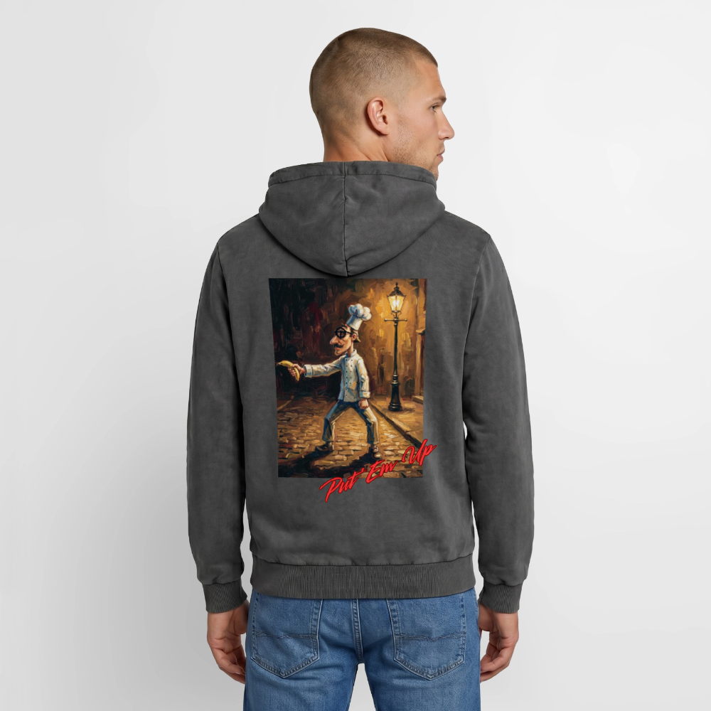 Put 'Em Up Premium Acid Washed Hoodie - acid washed black