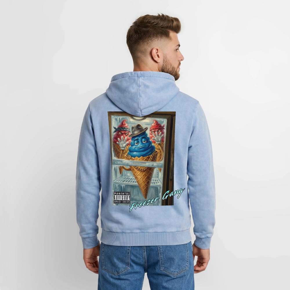 Freezer Gang Premium Acid Washed Hoodie - acid washed blue