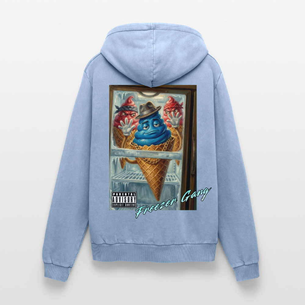 Freezer Gang Premium Acid Washed Hoodie - acid washed blue