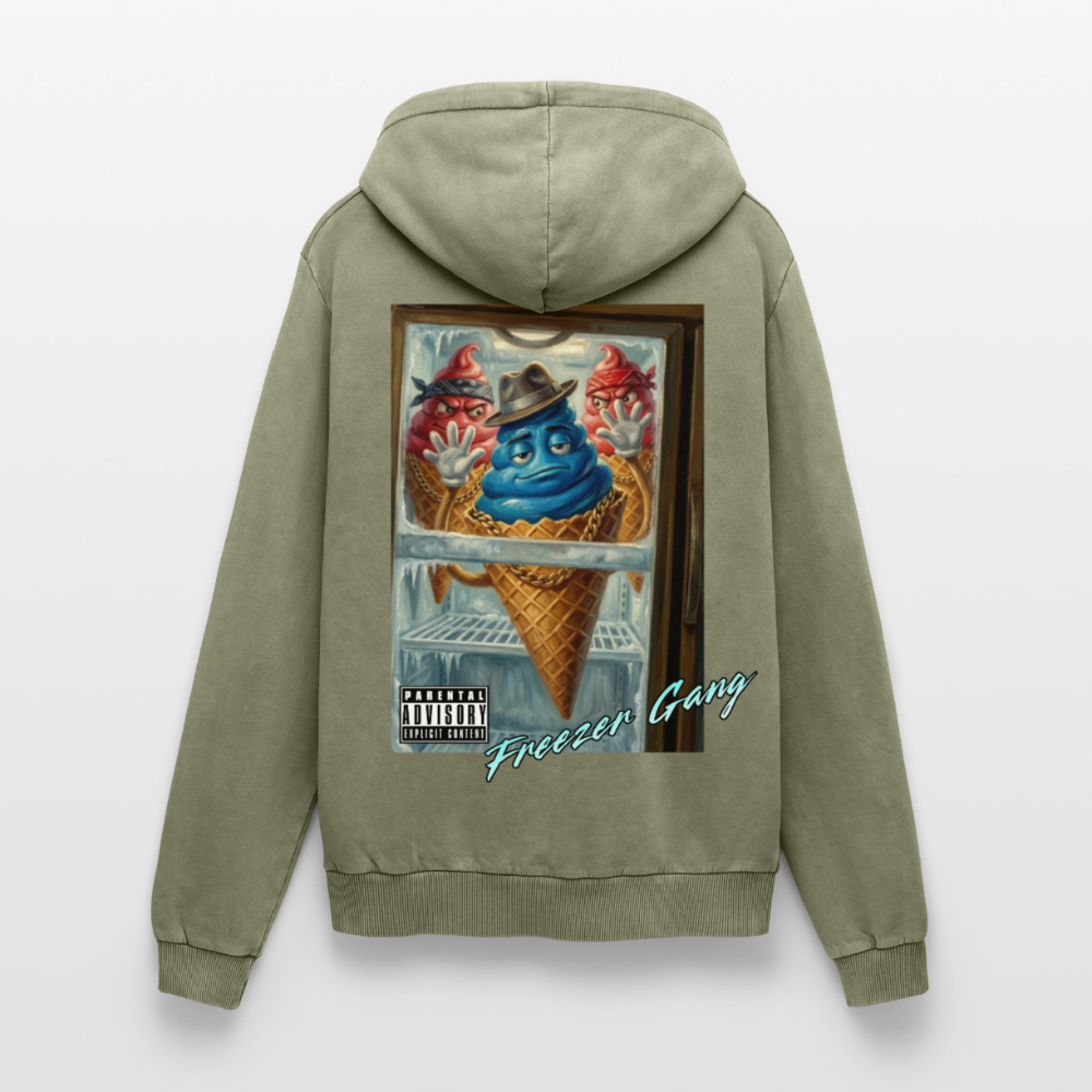 Freezer Gang Premium Acid Washed Hoodie - acid washed green